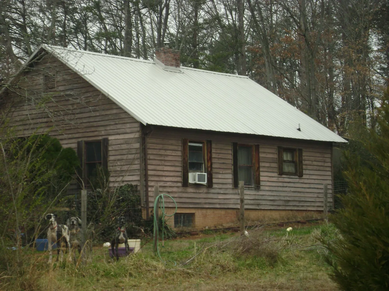 White metal roof on an old wood sided farmhouse, from a Metal Roof Installation job in Clarkton